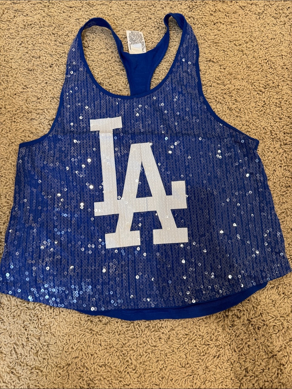 PINK Victoria's Secret Blue Sequin LA Racerback Tank